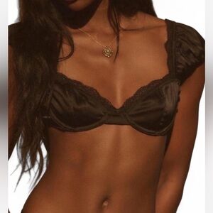 Anthropologie Satin Puff Sleeve Black Underwire Bra SIZE M NEW